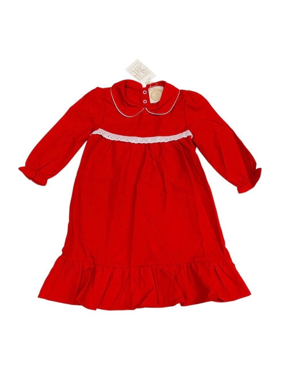 TBBC Red Eyelet Long Sleeve Girls Gown with Peter Pan Collar